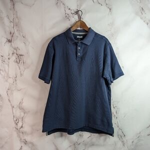 Duluth Trading Co Polo Shirt Men Size Large Short Sleeve Navy Blue Gusseted Top